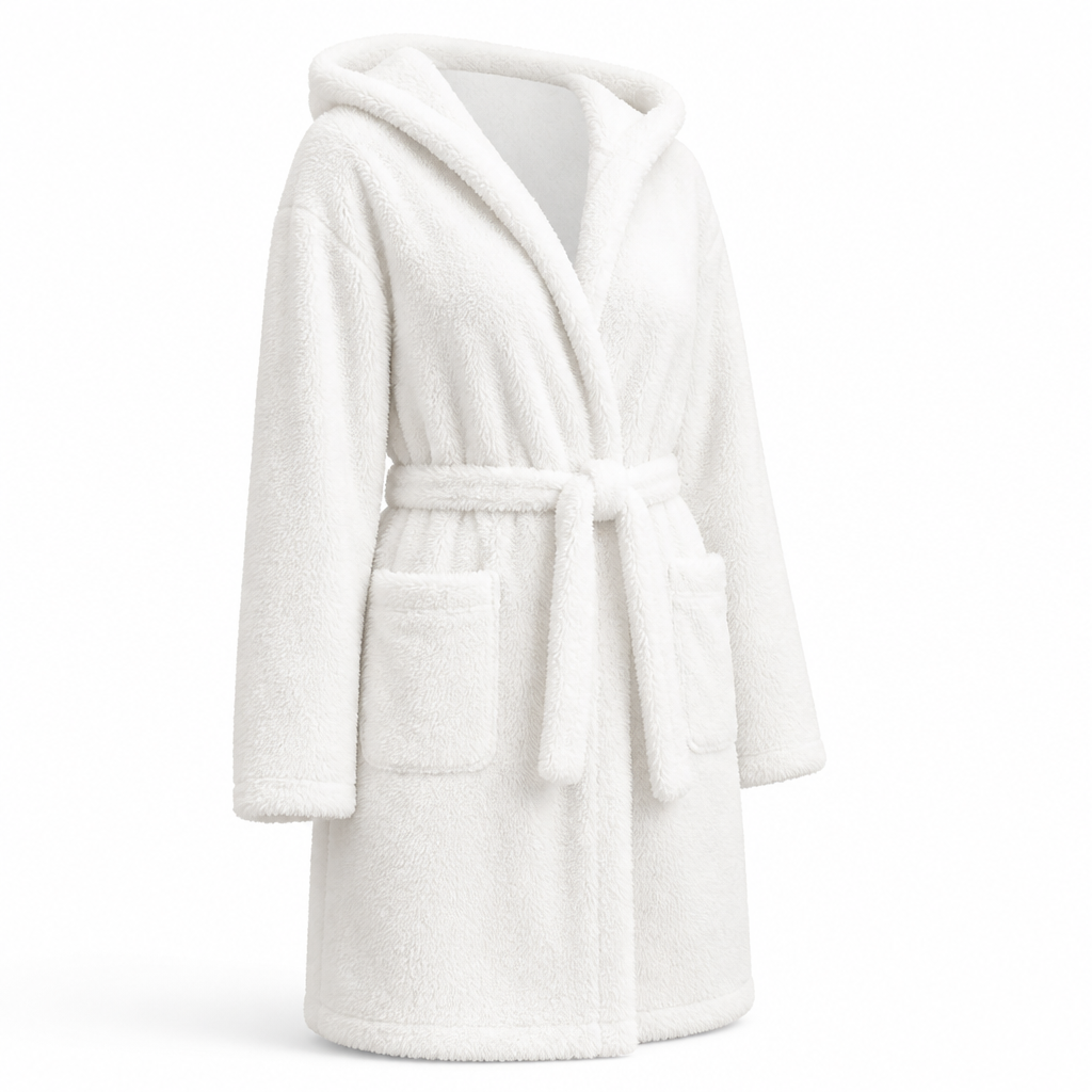 Damesbadjas van zachte fleece met capuchon en verstelbare ceintuur