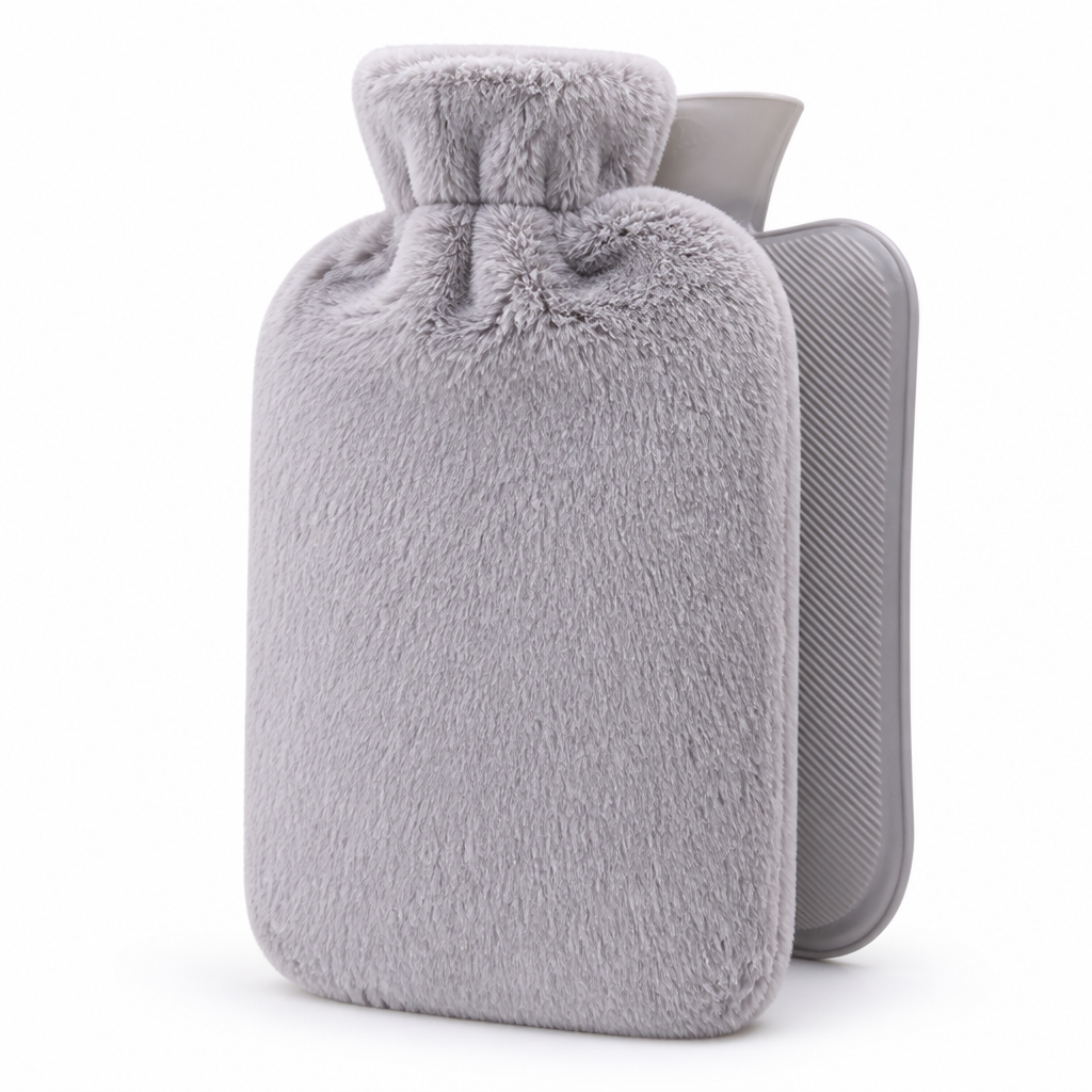 Warmwaterkruik met zachte pluche hoes voor langdurige warmte
