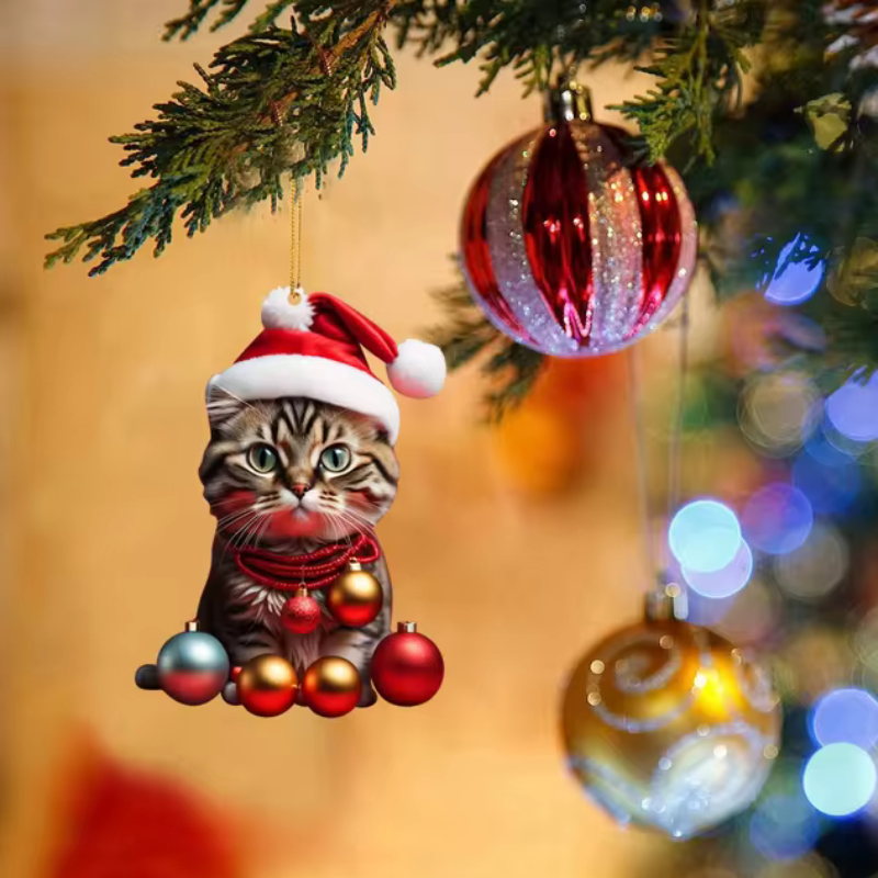 2+3 GRATIS | CattyClaus™ - Grappige Kat 2D Acryl Kerstboom Ornament [Laatste dag korting]