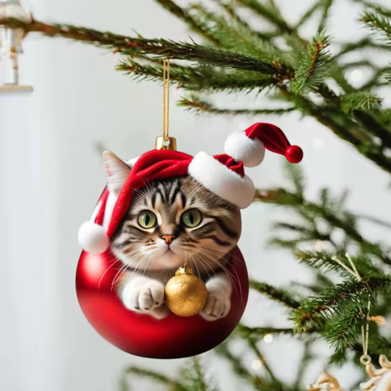 2+3 GRATIS | CattyClaus™ - Grappige Kat 2D Acryl Kerstboom Ornament [Laatste dag korting]