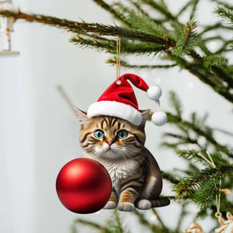 2+3 GRATIS | CattyClaus™ - Grappige Kat 2D Acryl Kerstboom Ornament [Laatste dag korting]