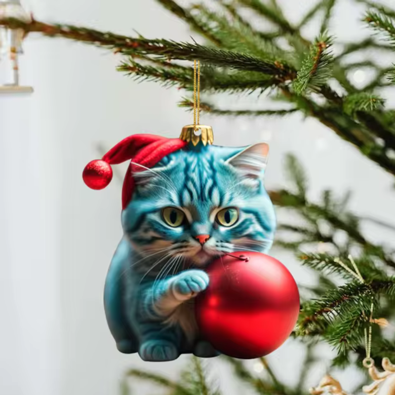 2+3 GRATIS | CattyClaus™ - Grappige Kat 2D Acryl Kerstboom Ornament [Laatste dag korting]