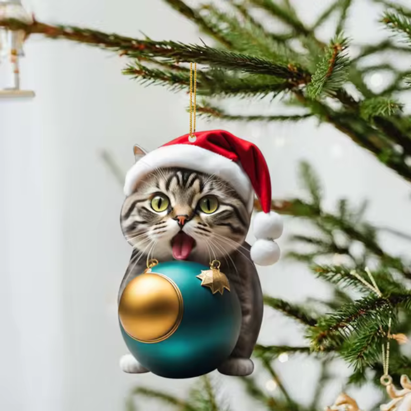 2+3 GRATIS | CattyClaus™ - Grappige Kat 2D Acryl Kerstboom Ornament [Laatste dag korting]