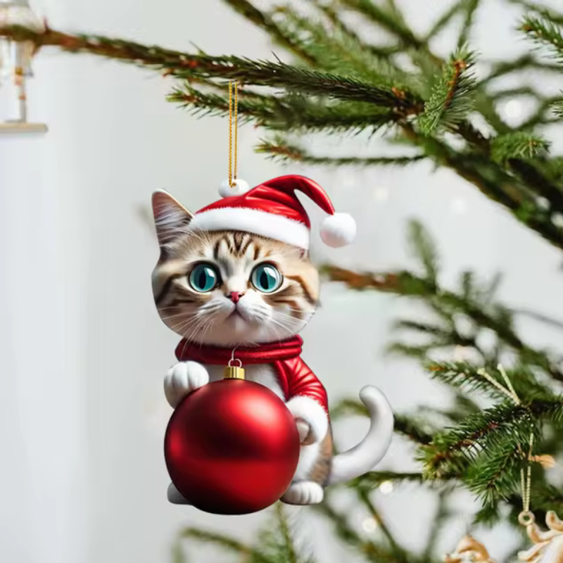 2+3 GRATIS | CattyClaus™ - Grappige Kat 2D Acryl Kerstboom Ornament [Laatste dag korting]