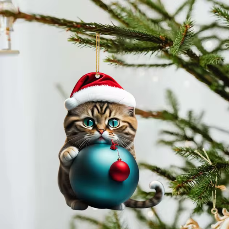 2+3 GRATIS | CattyClaus™ - Grappige Kat 2D Acryl Kerstboom Ornament [Laatste dag korting]