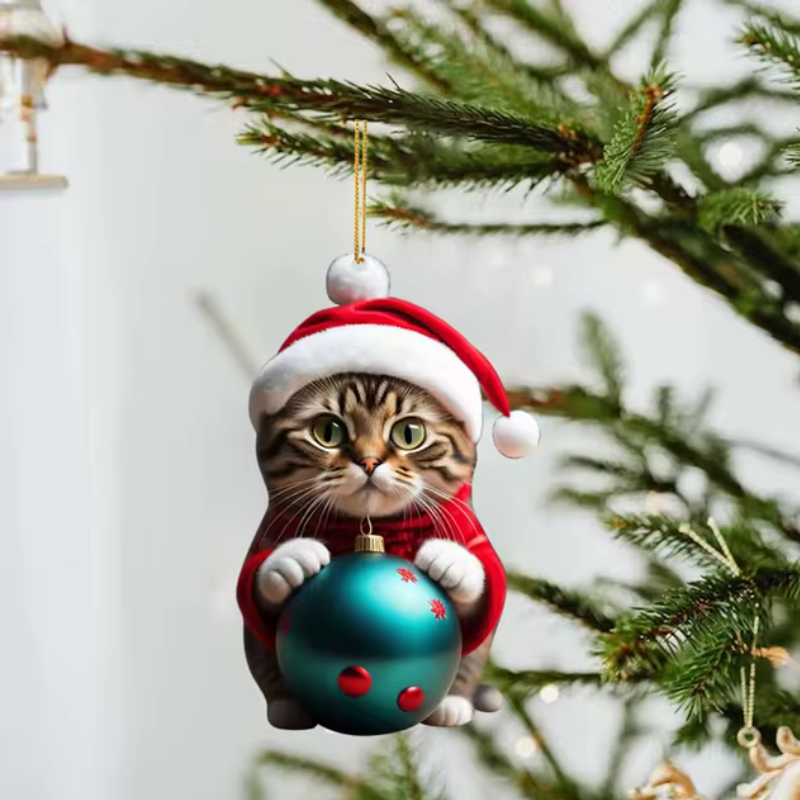 2+3 GRATIS | CattyClaus™ - Grappige Kat 2D Acryl Kerstboom Ornament [Laatste dag korting]