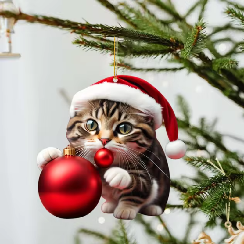 2+3 GRATIS | CattyClaus™ - Grappige Kat 2D Acryl Kerstboom Ornament [Laatste dag korting]