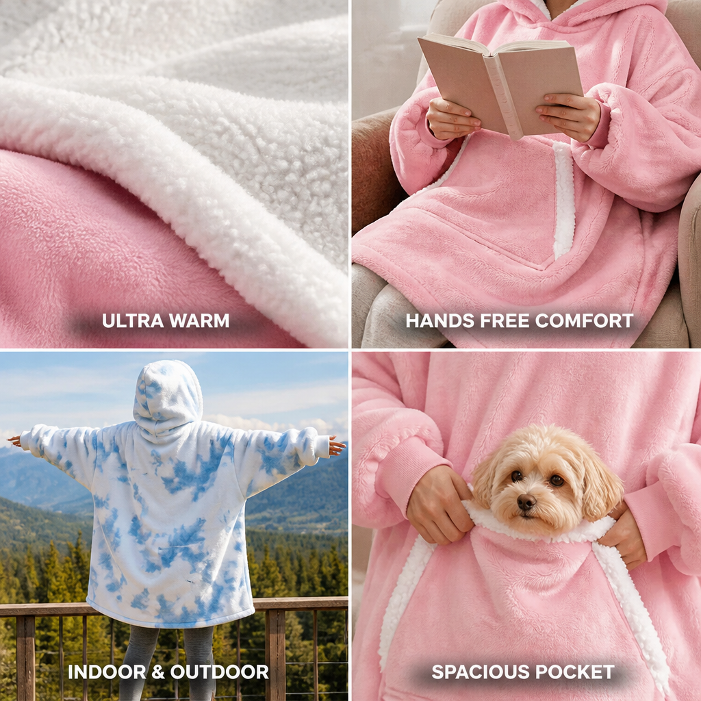 Dekenhoodie met comfortabele capuchon en microvezelflanel
