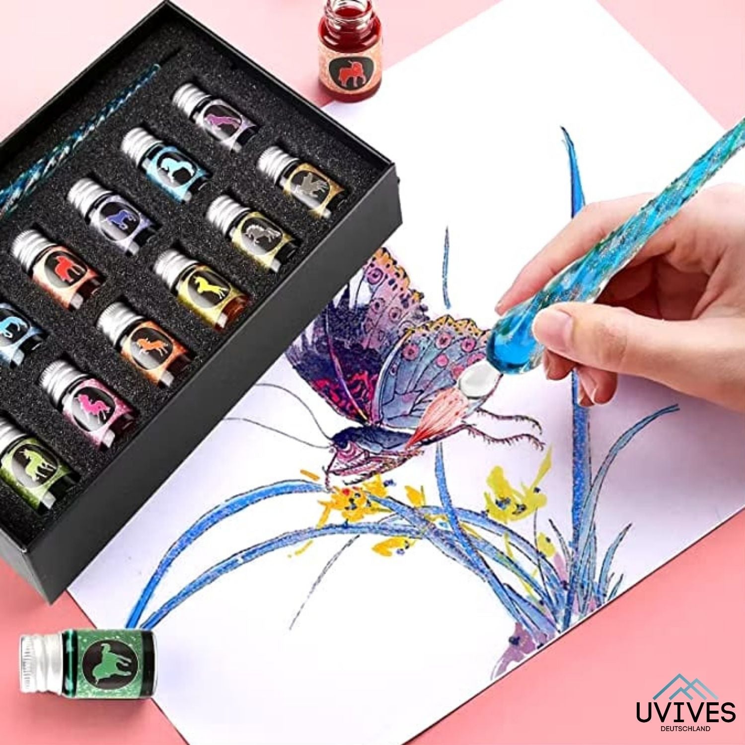 PrismWriter™ - Handgemaakte Kristallen Kalligrafie Potlood & Kleuren Set