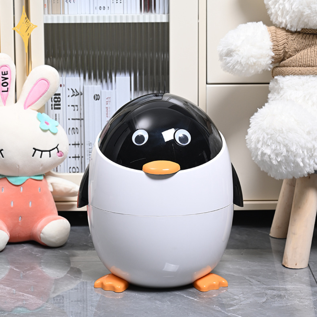 Schattige Cartoon Pinguïn Prullenbak met Klapdeksel voor Kinderkamer