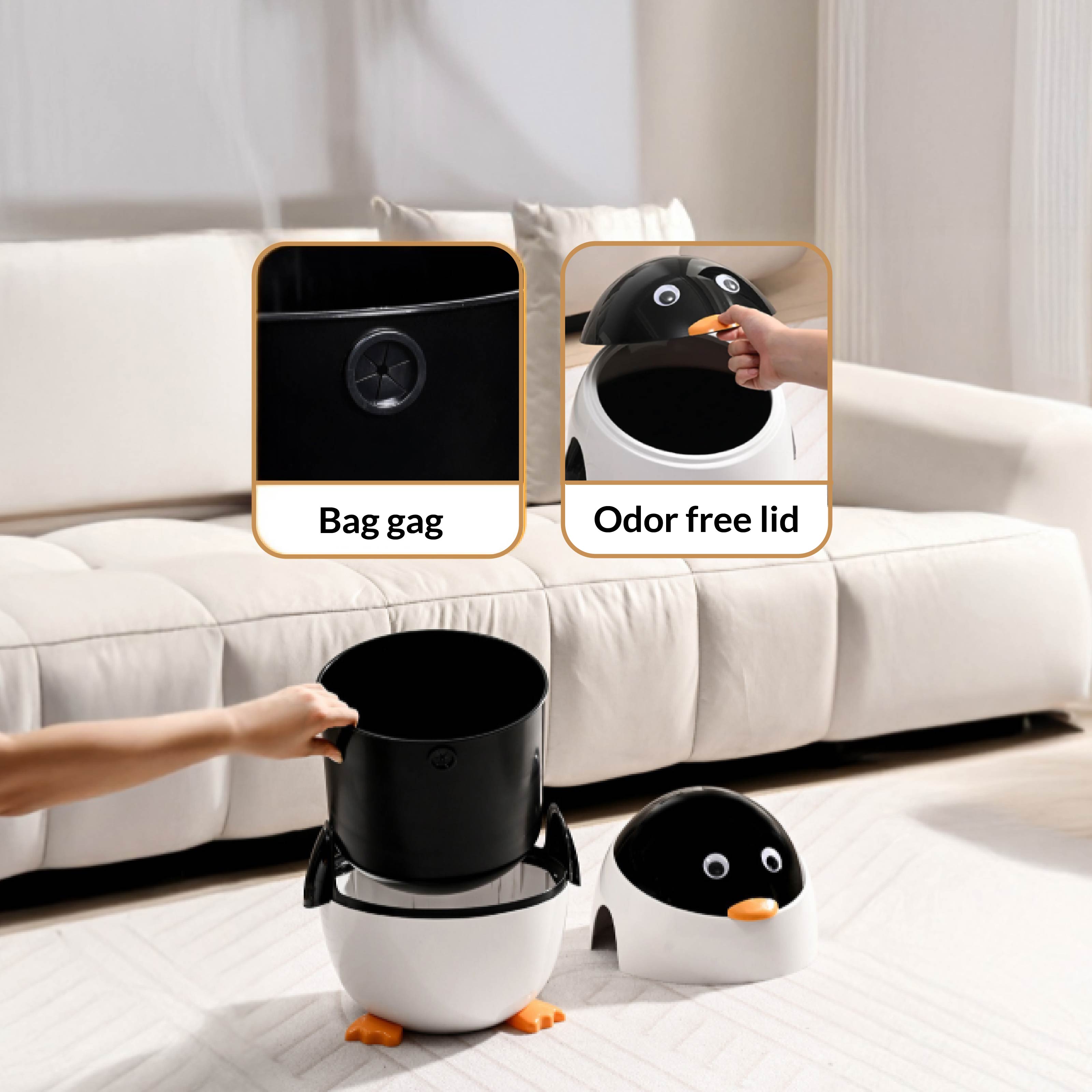 Schattige Cartoon Pinguïn Prullenbak met Klapdeksel voor Kinderkamer