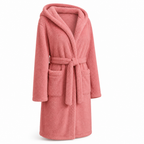 Damesbadjas | Fleece met capuchon | Verstelbare ceintuur | Kniehoog model