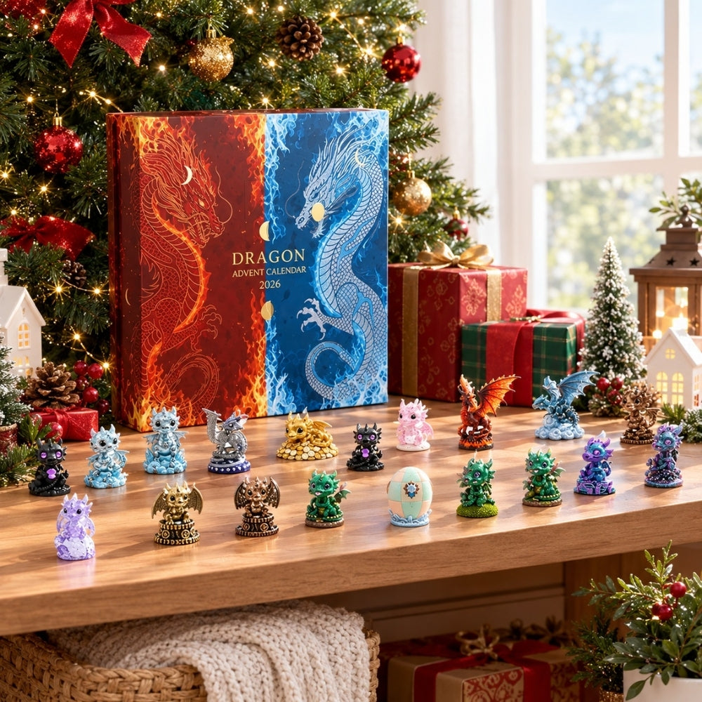 Detailweergave van fantasierijke drakenfiguren uit de adventskalender