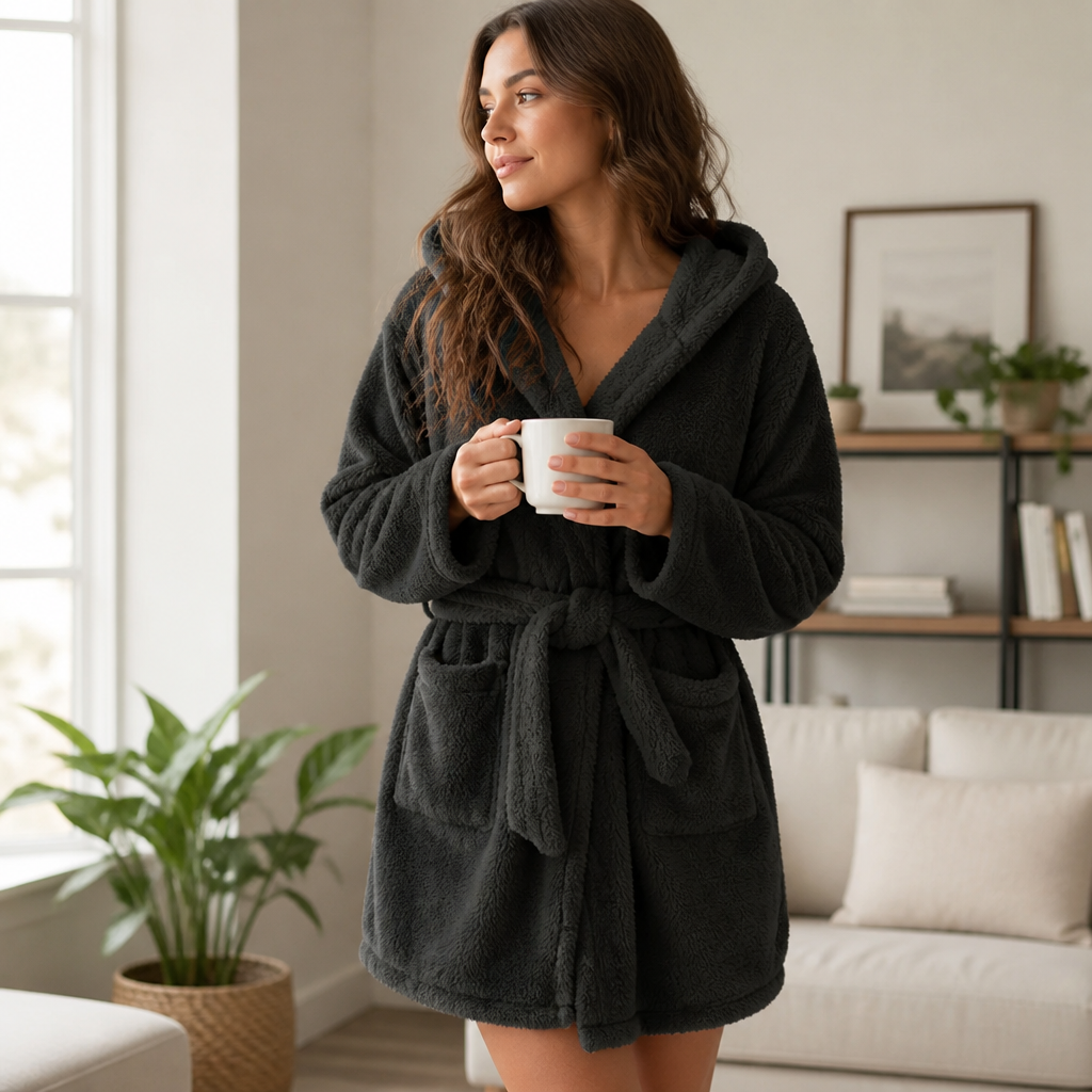Damesbadjas met capuchon en ceintuur voor comfortabel loungen