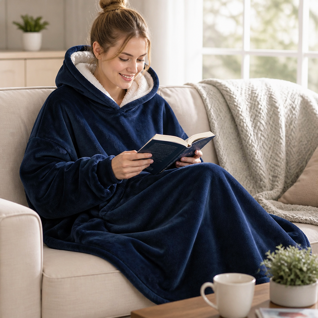 Dekenhoodie met ruime kangoeroezak aan de voorkant