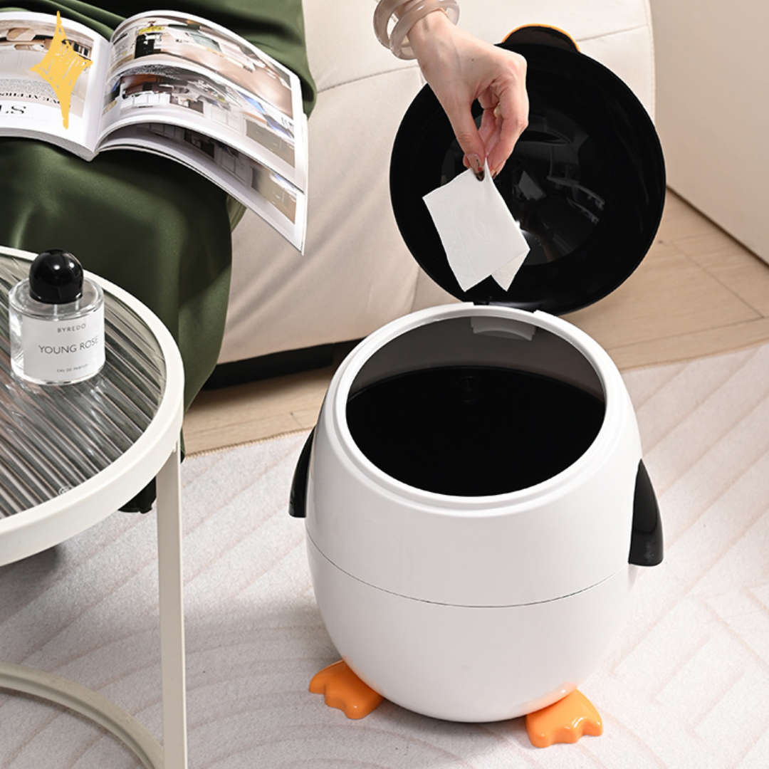 Schattige Cartoon Pinguïn Prullenbak met Klapdeksel voor Kinderkamer