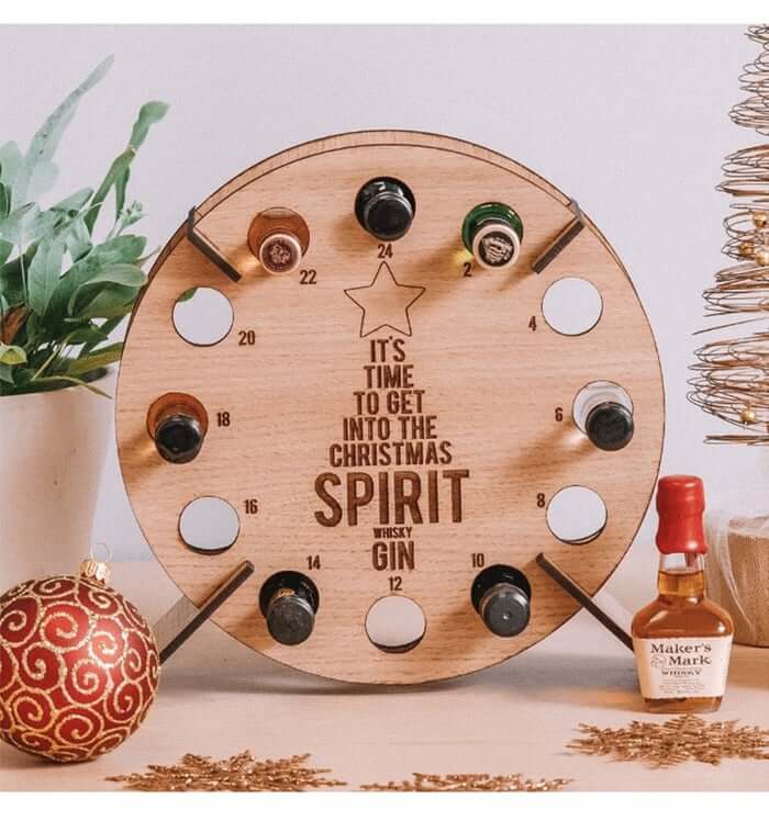 Houten Adventskalender | Inelkaar Zettend Vakantieontwerp | Geschikt voor Mini Flesjes | Herbruikbaar Berkentriphout