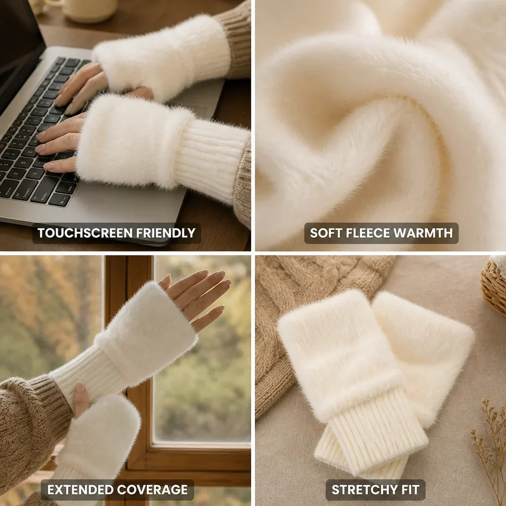 Detail van de vingerloze handschoenen met touchscreenfunctie