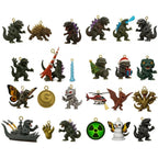 Close-up van een adventskalender met dinosaurus- en monsterhangers