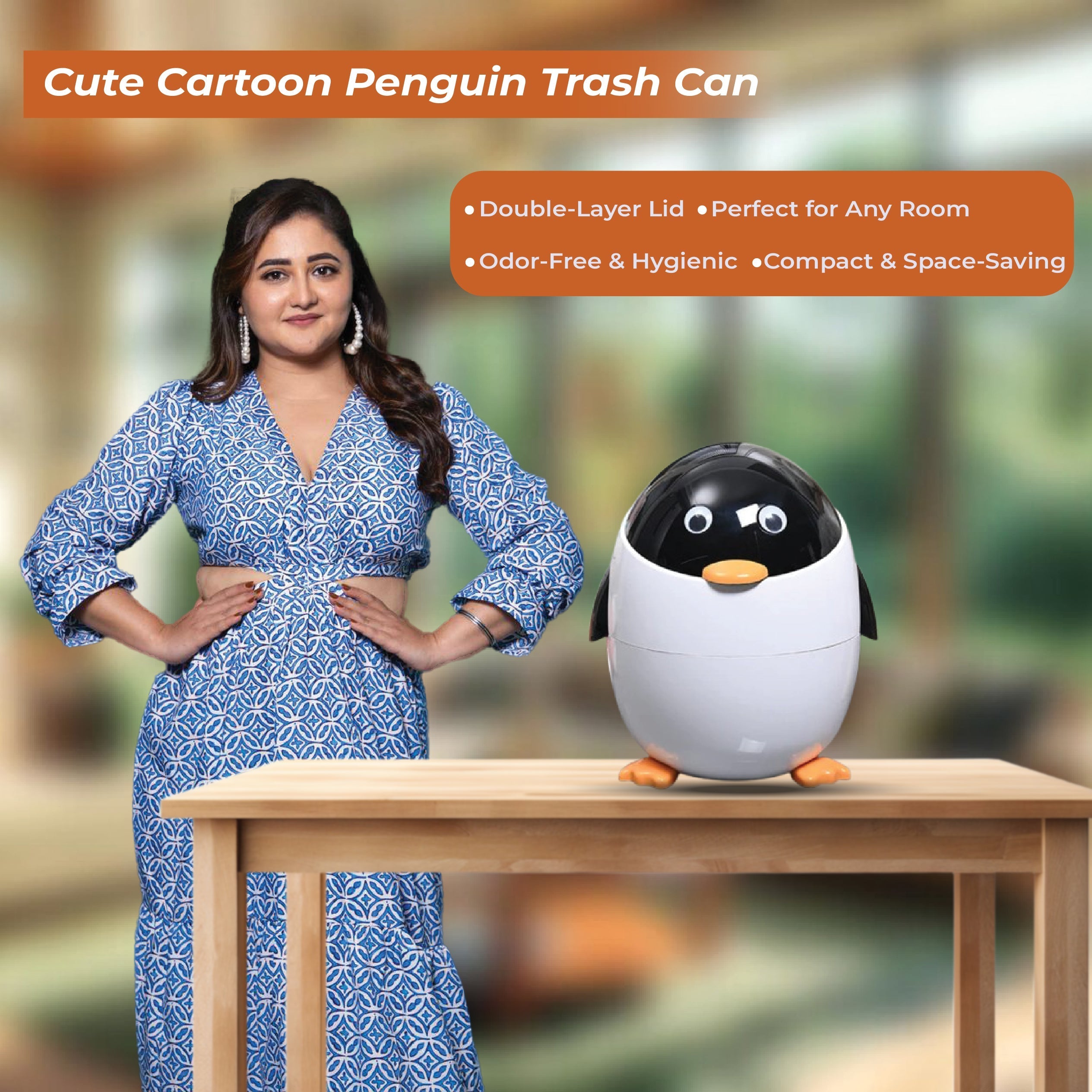 Schattige Cartoon Pinguïn Prullenbak met Klapdeksel voor Kinderkamer