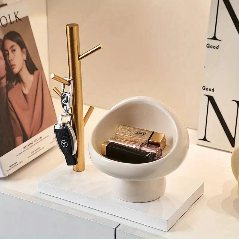 Minimalistische keramische paddestoel opbergdoos voor sieraden en sleutels