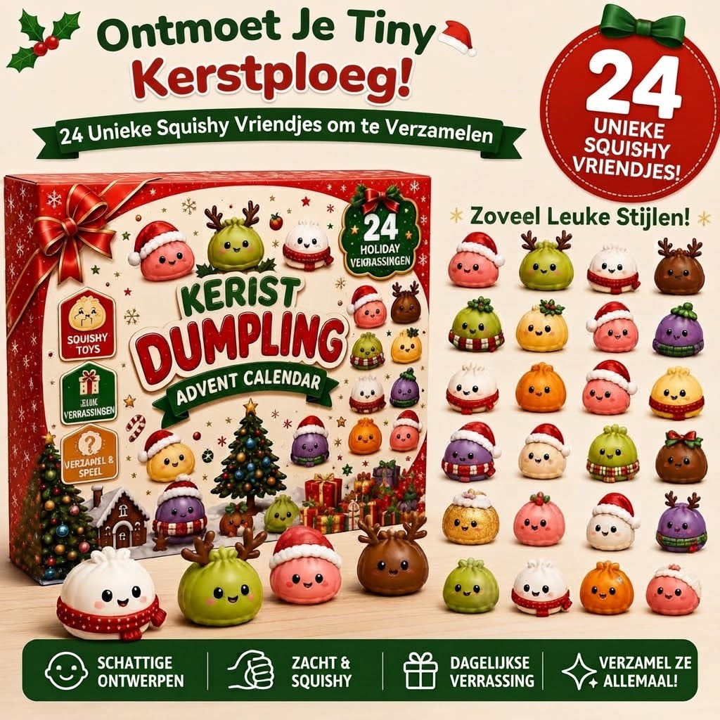 Dumpling squishies verzameld naast de adventskalender