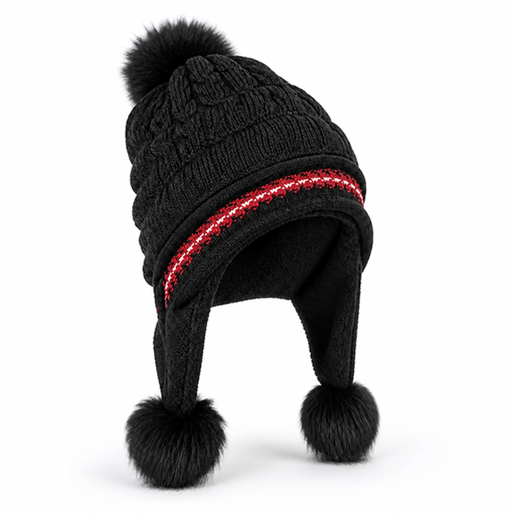 Damesmuts | Oorkleppen & fleecevoering | Kabelpatroon met pompon
