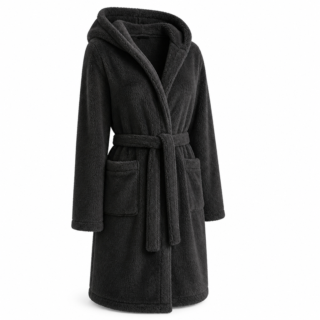Damesbadjas | Fleece met capuchon | Verstelbare ceintuur | Kniehoog model