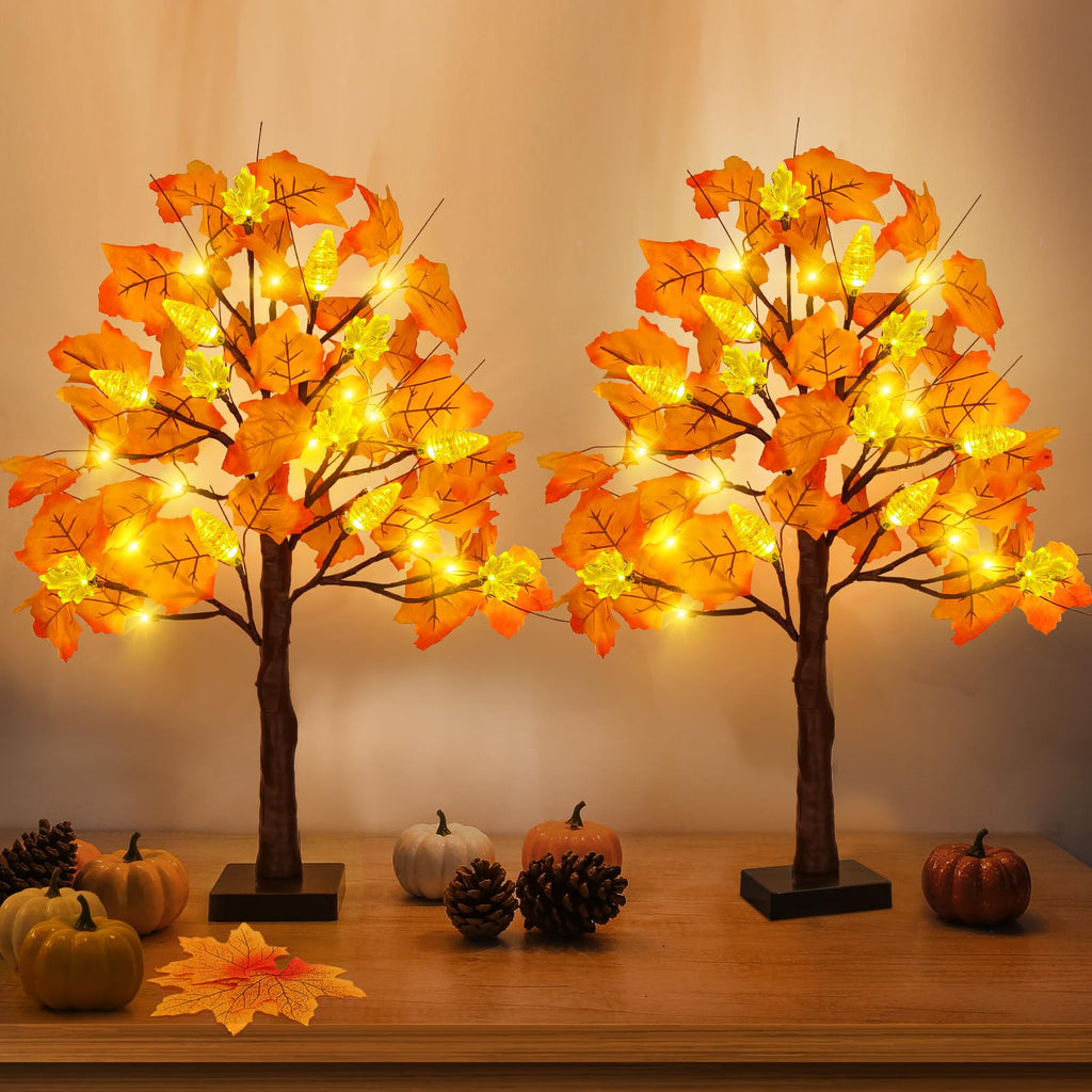 Set van twee sfeervolle herfstboompjes met ingebouwde LED-verlichting