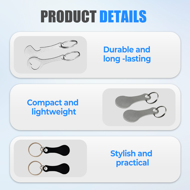 Minimalistische roestvrijstalen winkelmunt sleutelhanger set