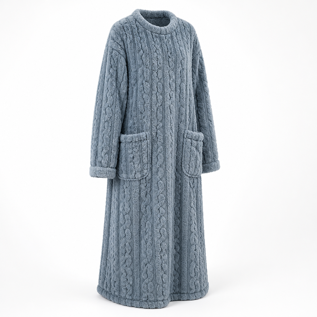 Dames fleecejurk | Zachte fleece | Lange pasvorm met voorzakken | Thuiscomfort