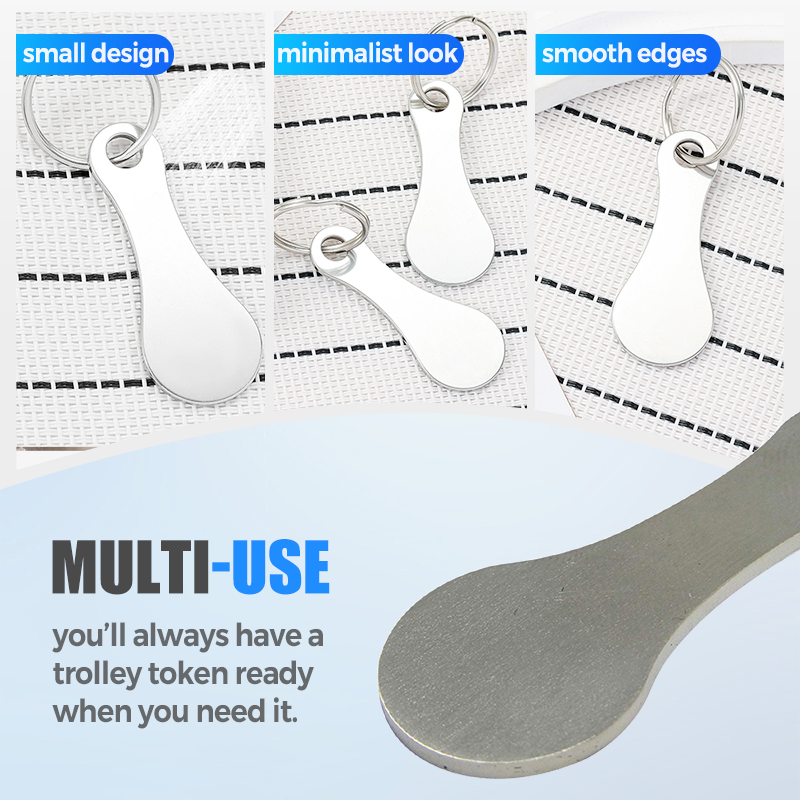 Minimalistische roestvrijstalen winkelmunt sleutelhanger set