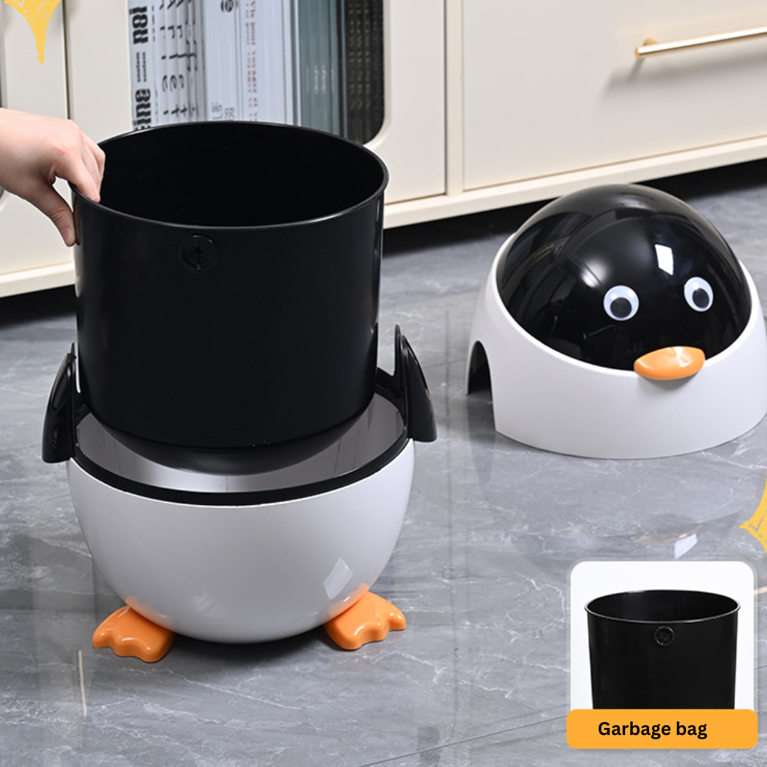 Schattige Cartoon Pinguïn Prullenbak met Klapdeksel voor Kinderkamer