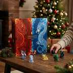 Drakenvonk kalender geopend met zichtbare vakjes en figuren