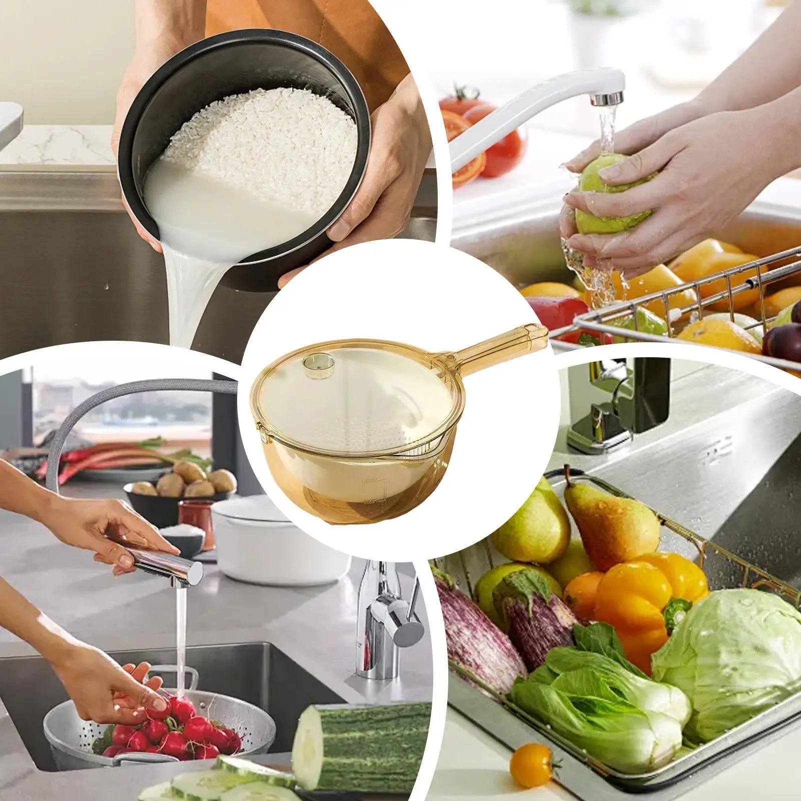 Multifunctionele groentenwasmand met handvat en tuit