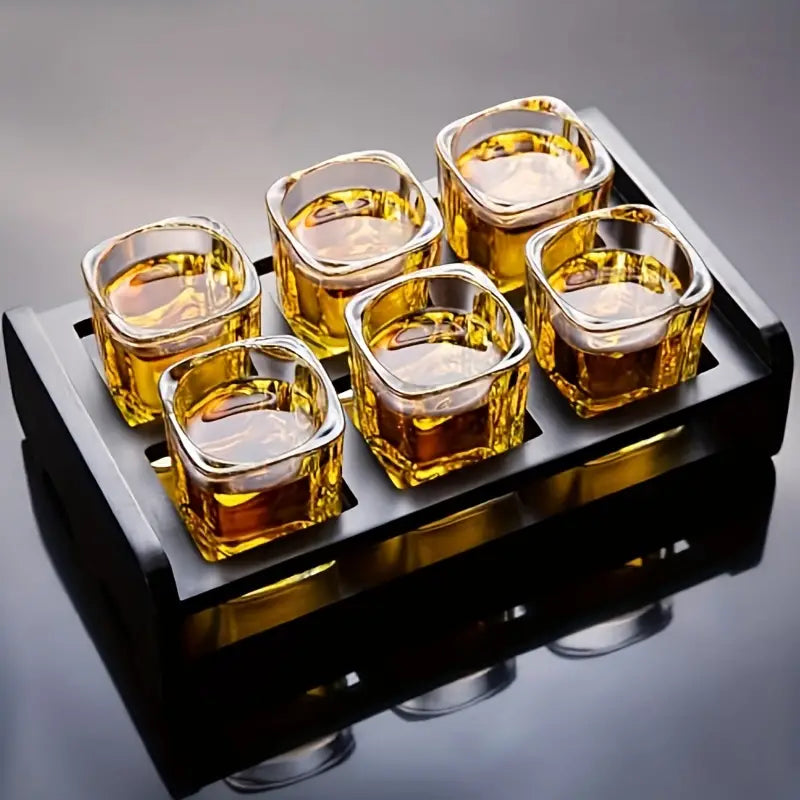 Set ergonomische whiskyglazen van gehard glas met serveerschaal