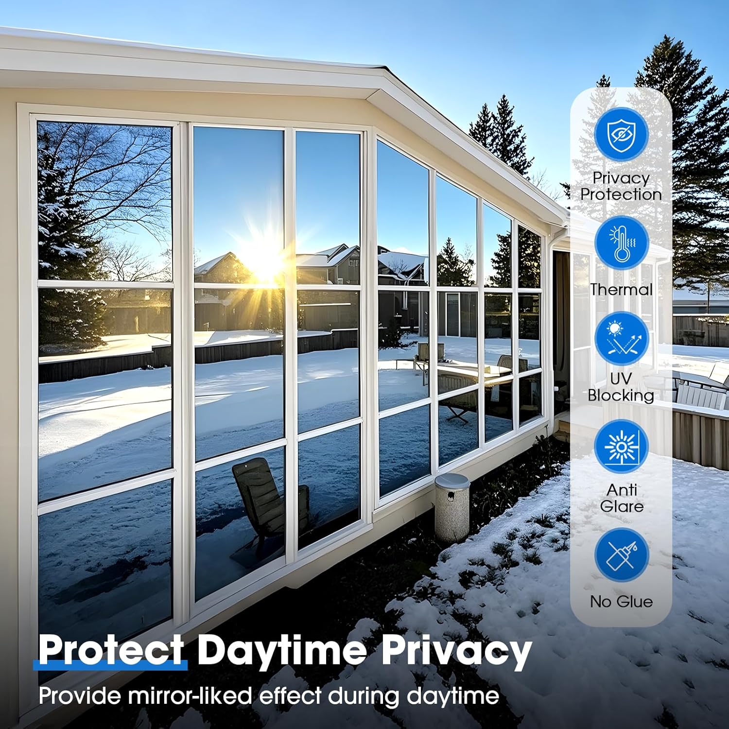 Zelfklevende privacy spiegel folie met UV-bescherming
