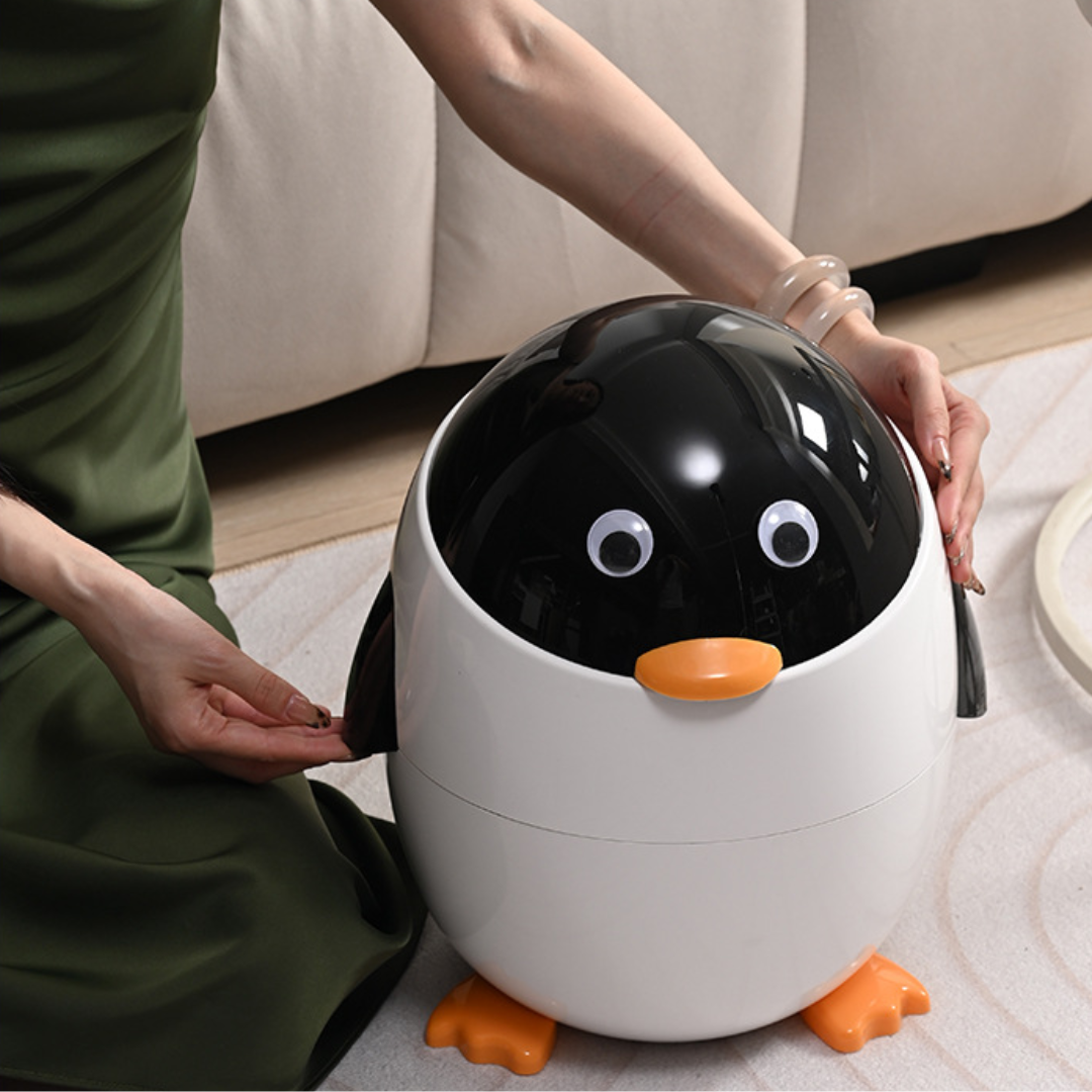 Schattige Cartoon Pinguïn Prullenbak met Klapdeksel voor Kinderkamer
