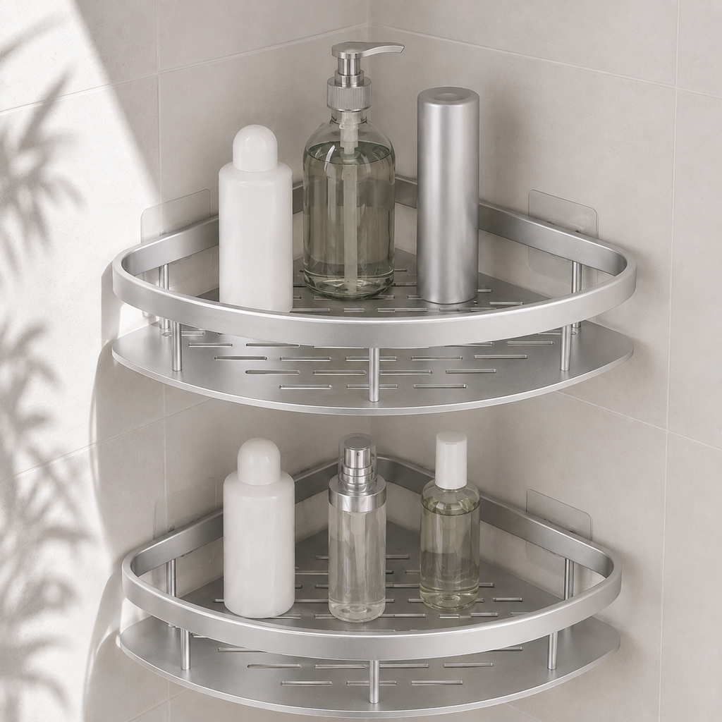 Doucherek | Zelfklevende montage zonder boren | Aluminium met open afvoer | Ruimtebesparend