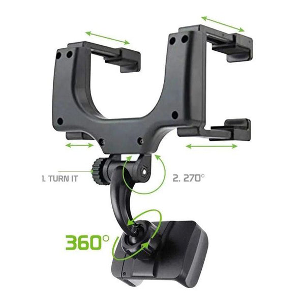 ViewGrip 360 - De mobiele telefoonhouder in de achteruitkijkspiegel voor een veilig zicht en een stevige grip!