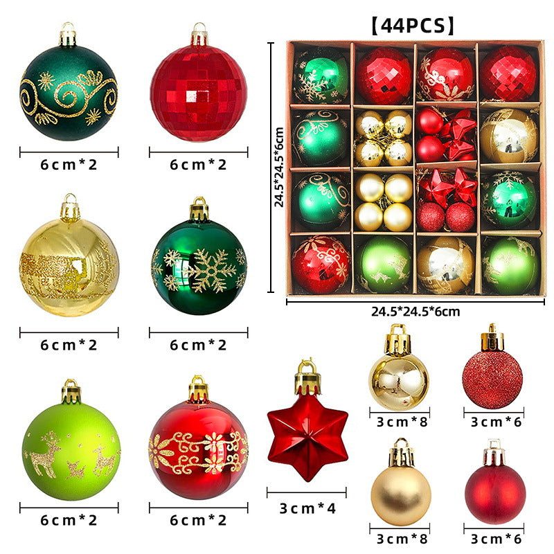 Overzicht van de set van 44 kerstballen in feestelijke kleuren