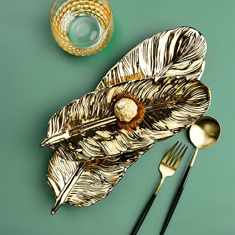 Bladvormig metalen decoratief dienblad met gestructureerd oppervlak