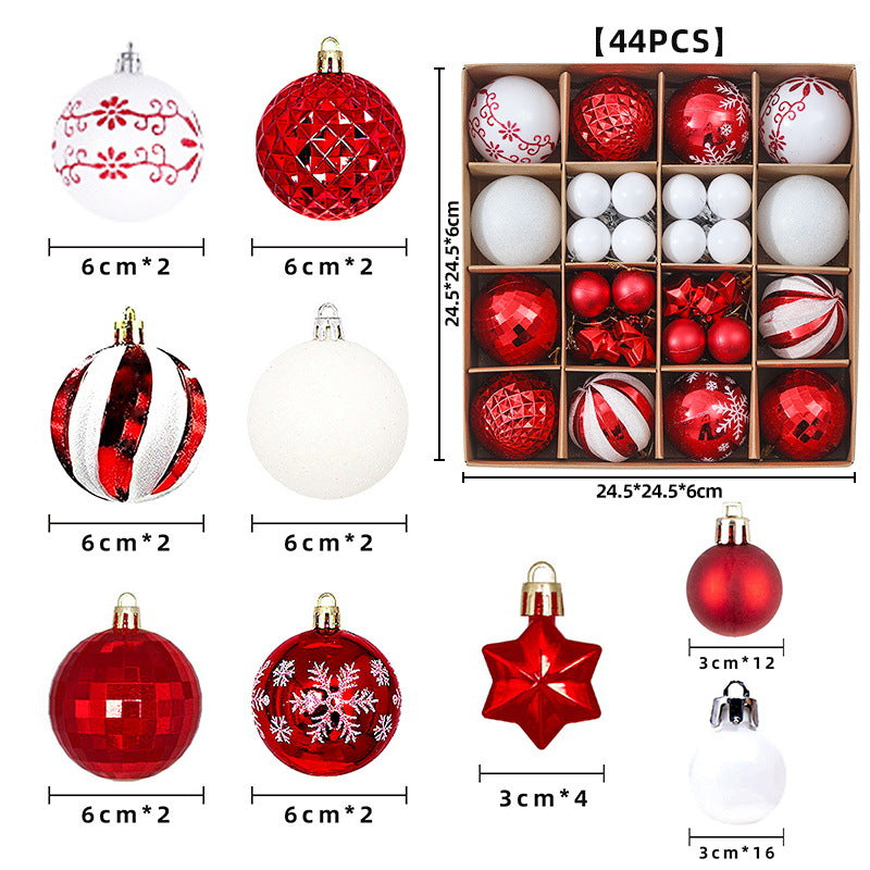 Kerstdecoratie met 44 kerstballen in rood, groen en wit