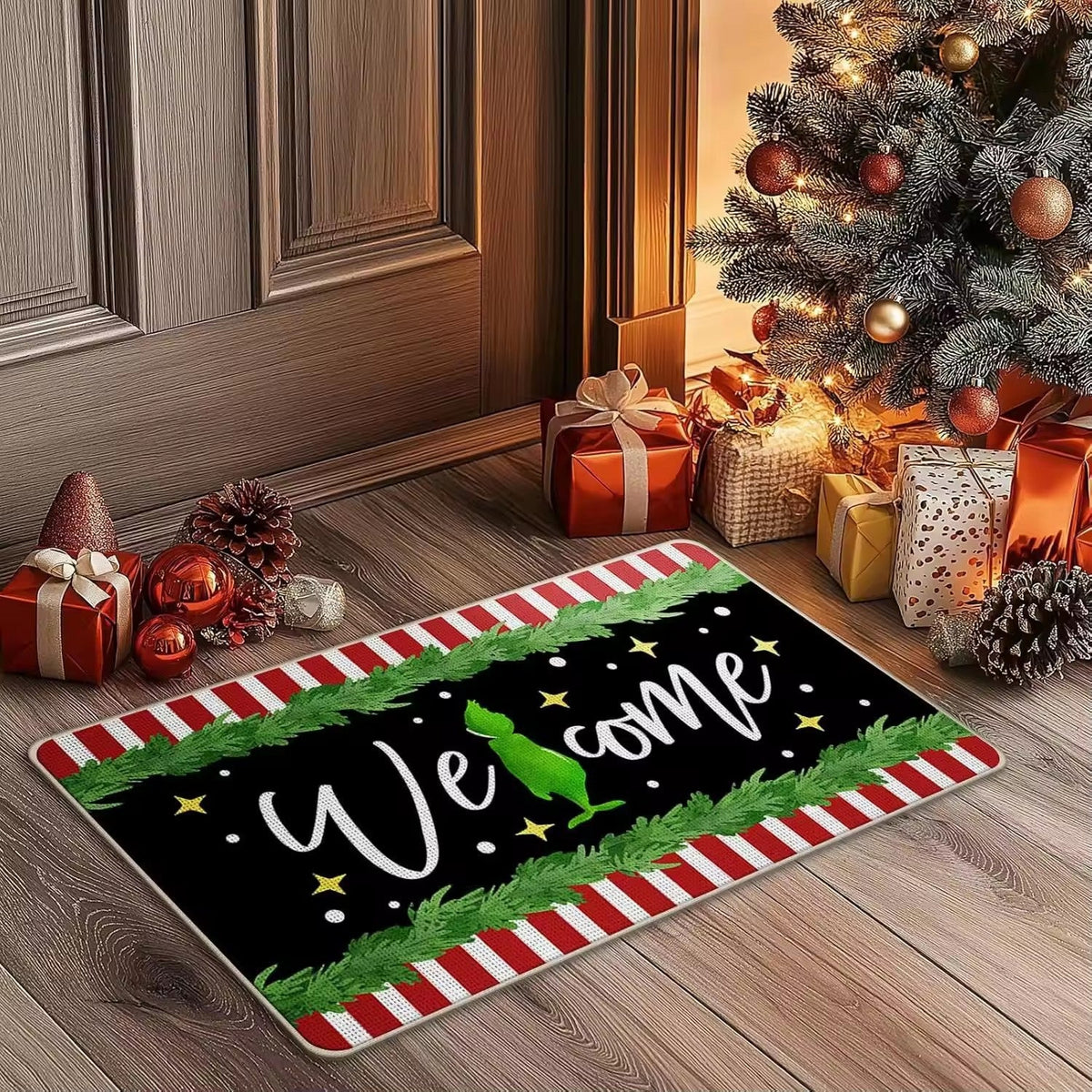 Kerstdeurmat | Kerstbomen & sneeuwvlokken | Antislip achterkant