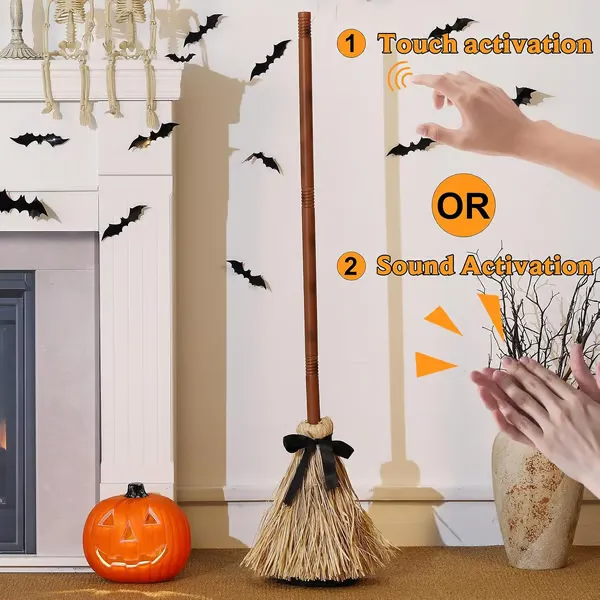 Interactief zwevend heksenbezem Halloweendecor met geluid en touchrespons