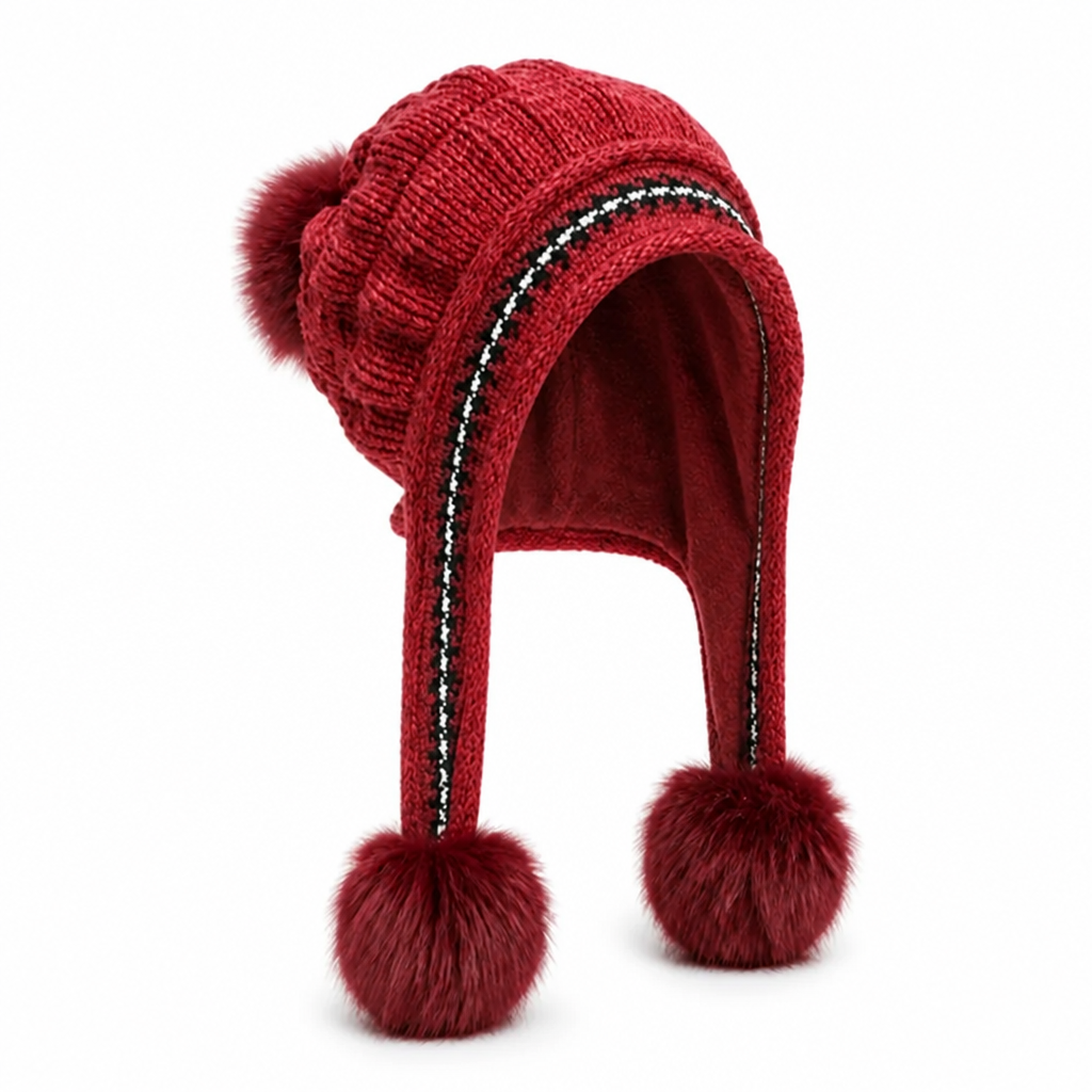Damesmuts | Oorkleppen & fleecevoering | Kabelpatroon met pompon