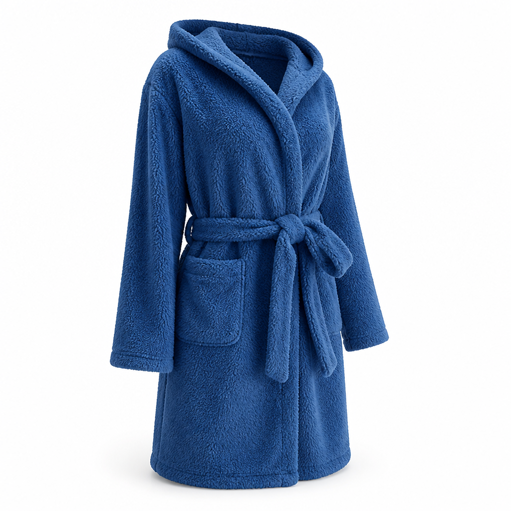 Damesbadjas | Fleece met capuchon | Verstelbare ceintuur | Kniehoog model