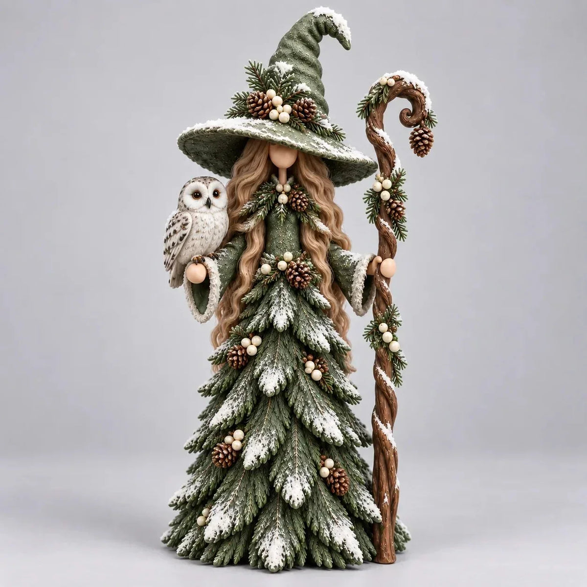 Kerstdecoratiefiguren | Sneeuwbedekt dennendecor | Warme LED-lantaarn | Set van 3