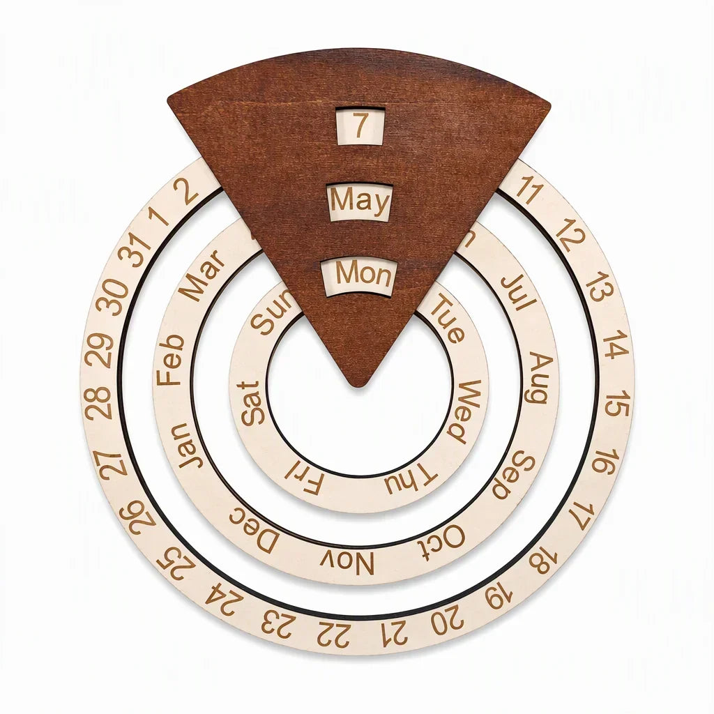 Houten kalender | Draaibare datumringen | Minimalistische decoratie