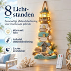 Drijfhouten vuurtoren wanddecoratie van Kustora aan een muur